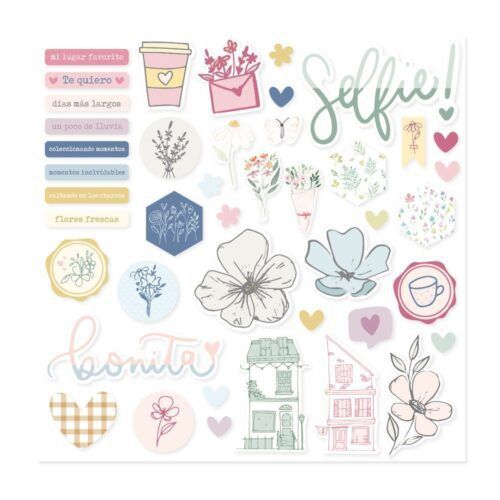 Pegatinas Chipboard 12x12 Pétalos de Mintopía