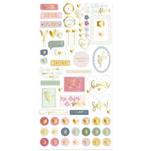 Pegatinas Chipboard con foil Pétalos de Mintopía