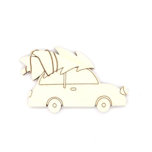 Silueta de madera - Coche con árbol de Navidad