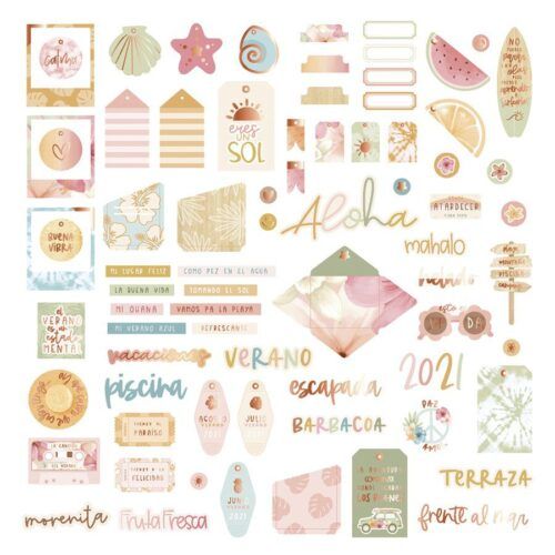 Die cuts palabras con foil Rose gold Aloha de Mintopía