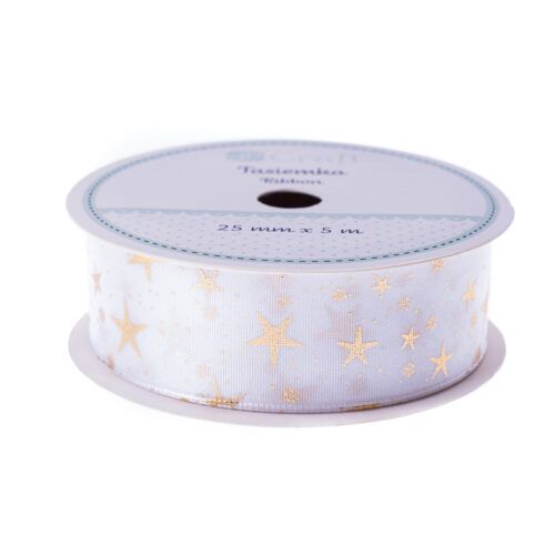 Cinta decorativa de raso Dp Craft White Christmas Stars 5 metros